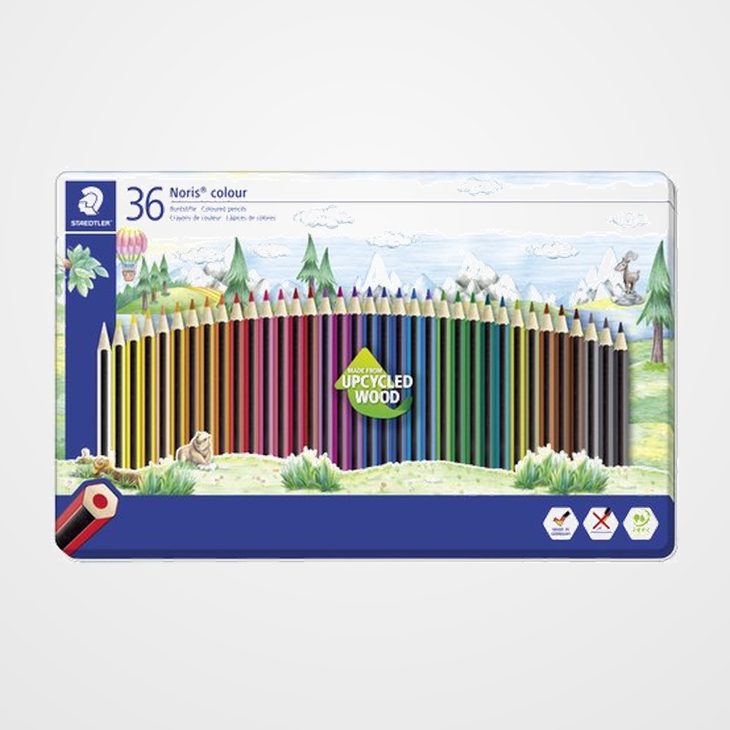 LAPICES de COLORES STAEDTLER 185 NORIS COLOUR WOPEX estuche METAL de 36