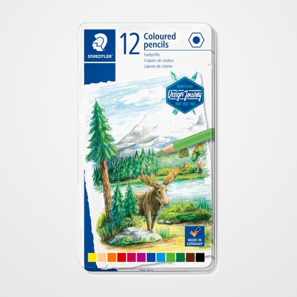 LAPICES de COLORES STAEDTLER DESIGN JOURNEY 146C  estuche METAL de 12