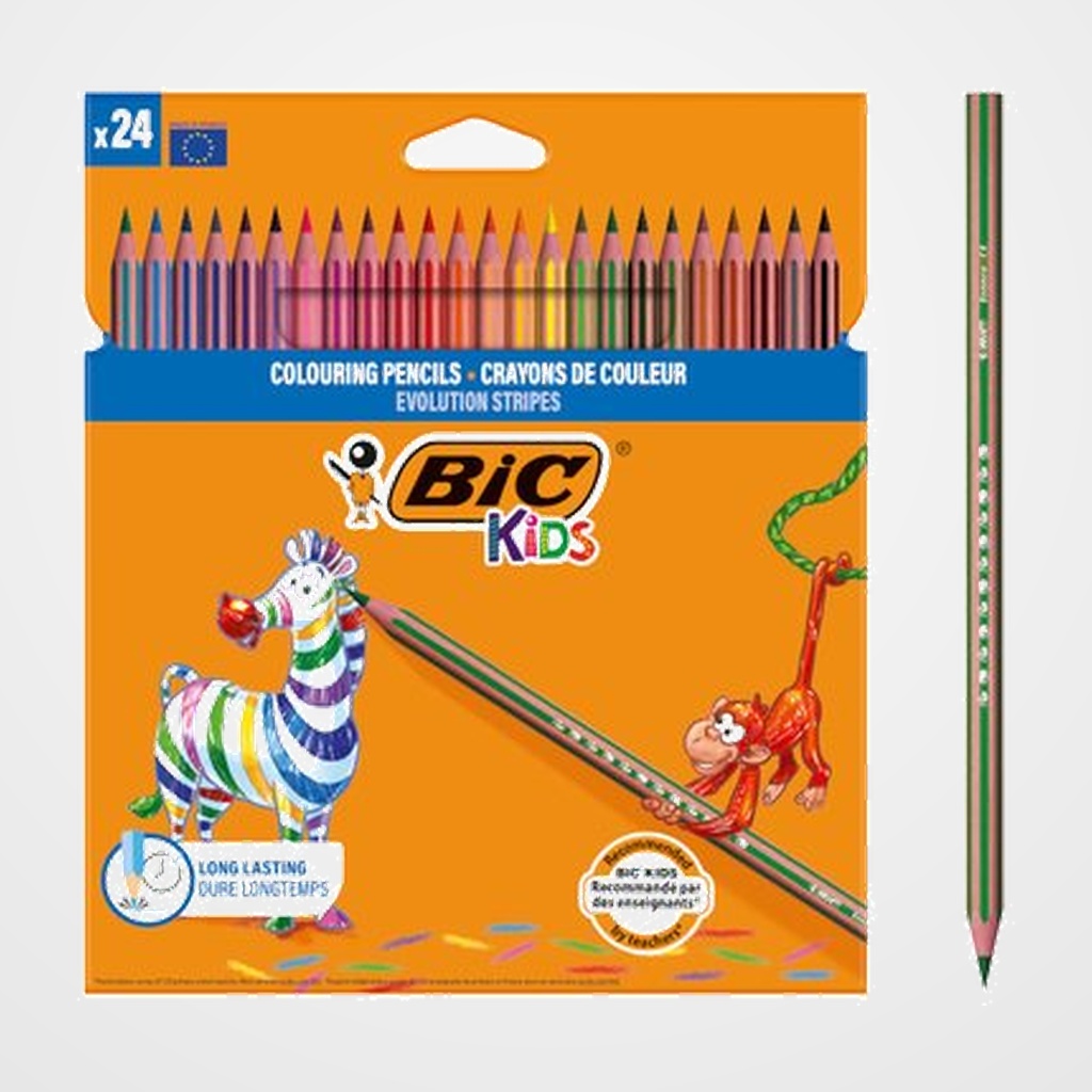 LAPICES de COLORES BIC EVOLUTION STRIPES estuche de 24