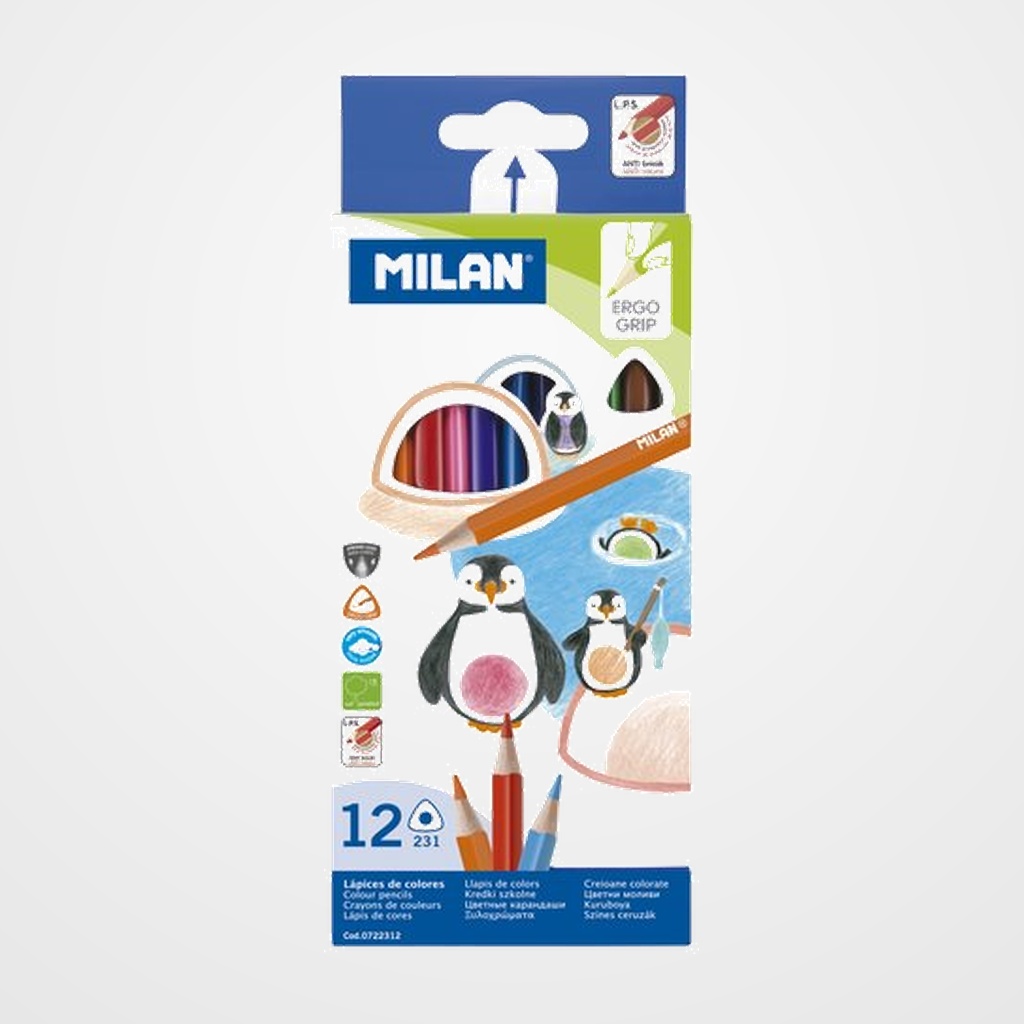 LAPICES de COLORES MILAN ERGO GRIP TRIANGULARES ESTUCHE DE 12