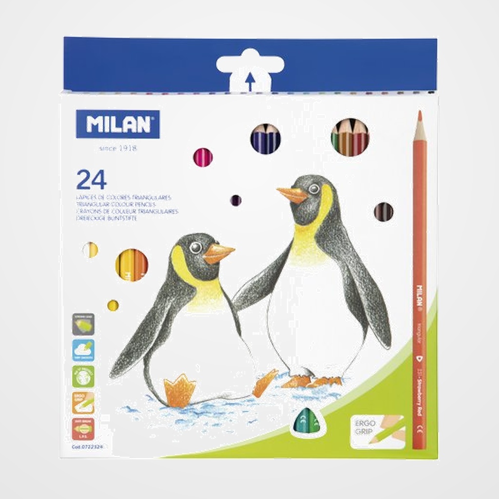 LAPICES de COLORES MILAN ERGO GRIP TRIANGULARES ESTUCHE DE 24