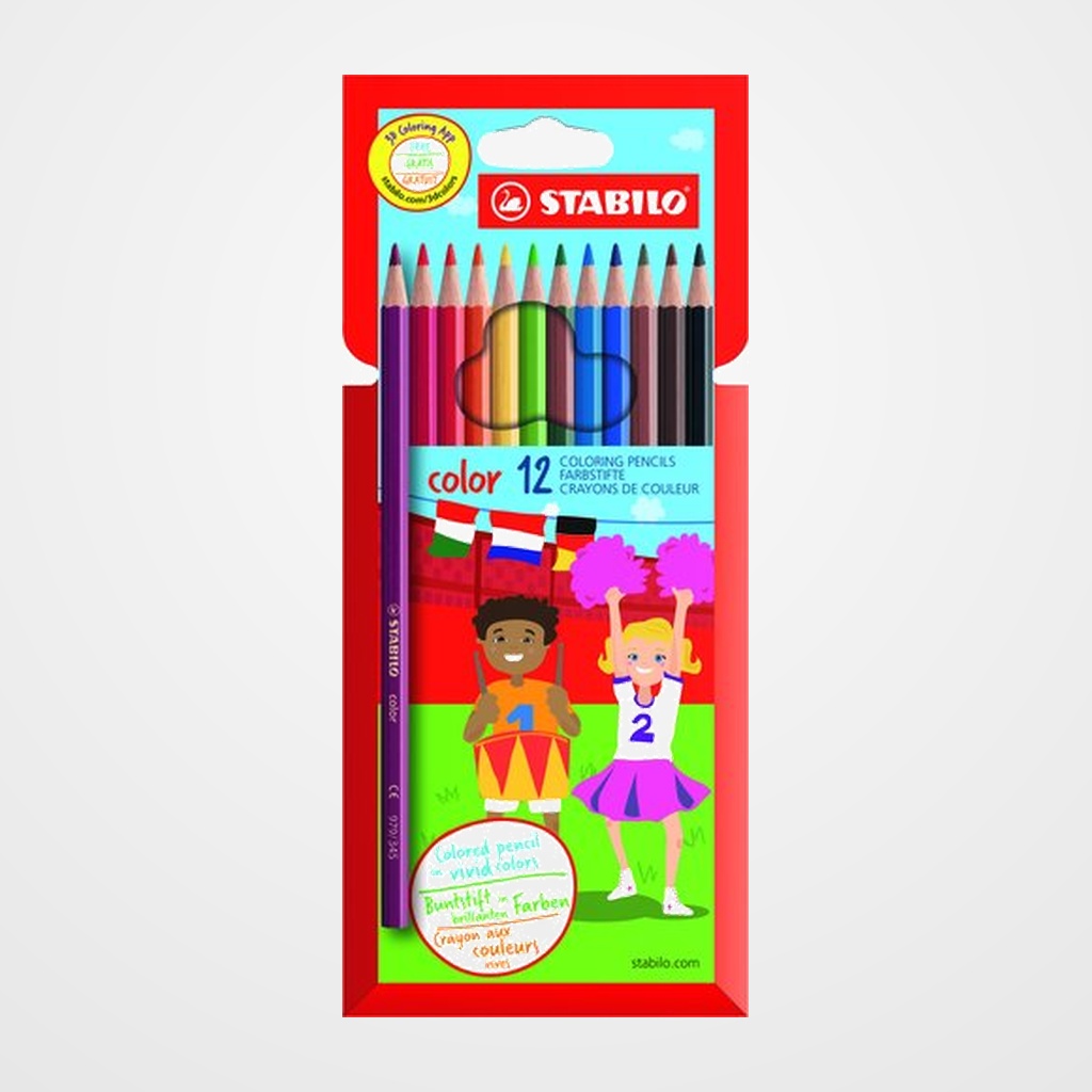 LAPICES de COLORES STABILO COLOR ESTUCHE de 12 (Basicos + Fluor)