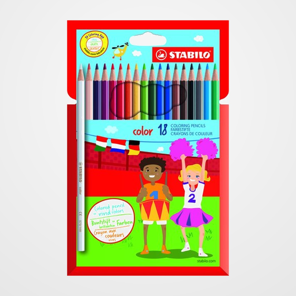 LAPICES de COLORES STABILO COLOR ESTUCHE de 18 (Basicos + Fluor)