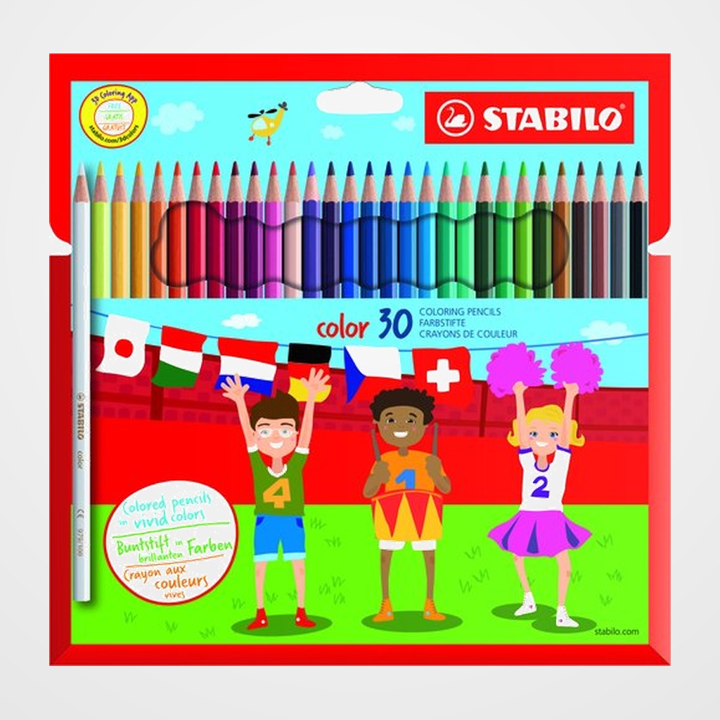 LAPICES de COLORES STABILO COLOR ESTUCHE de 30 (Basicos + Fluor)
