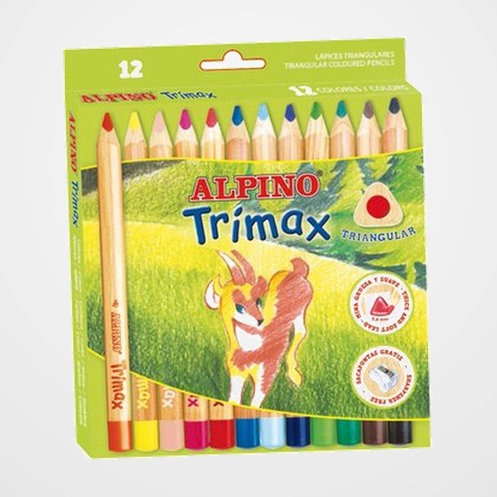LAPICES de COLORES ALPINO TRIMAX estuche de 12 con AFILA