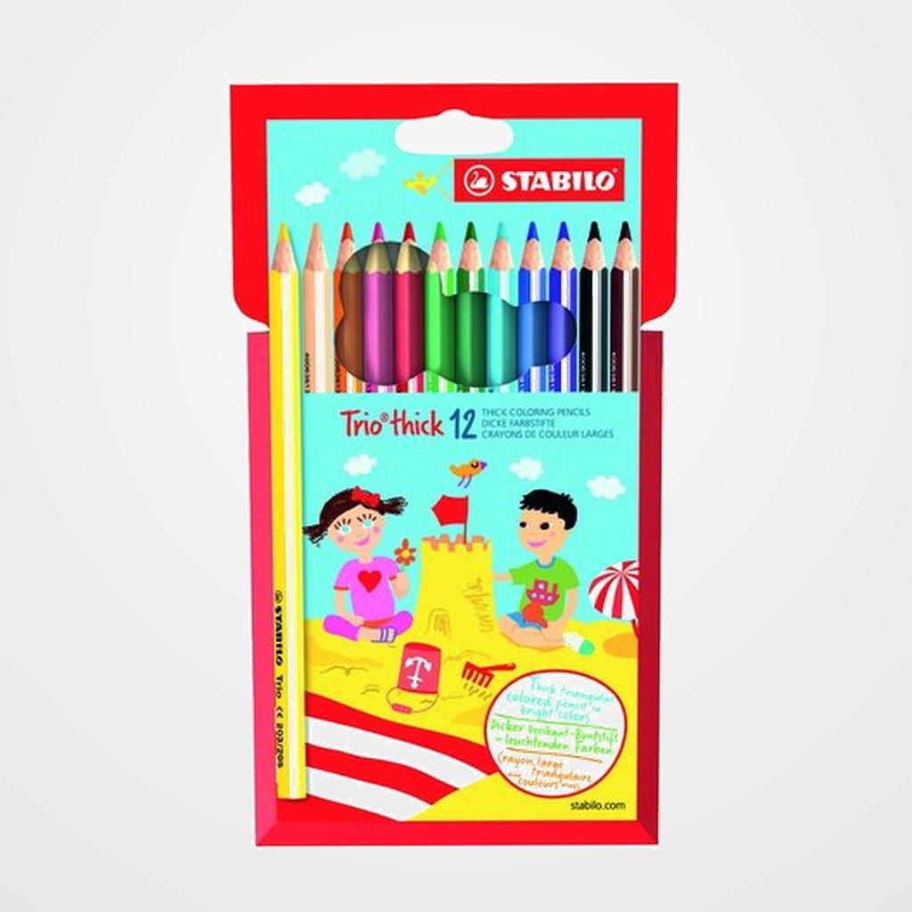LAPICES de COLORES STABILO TRIO estuche de PLASTICO de 12