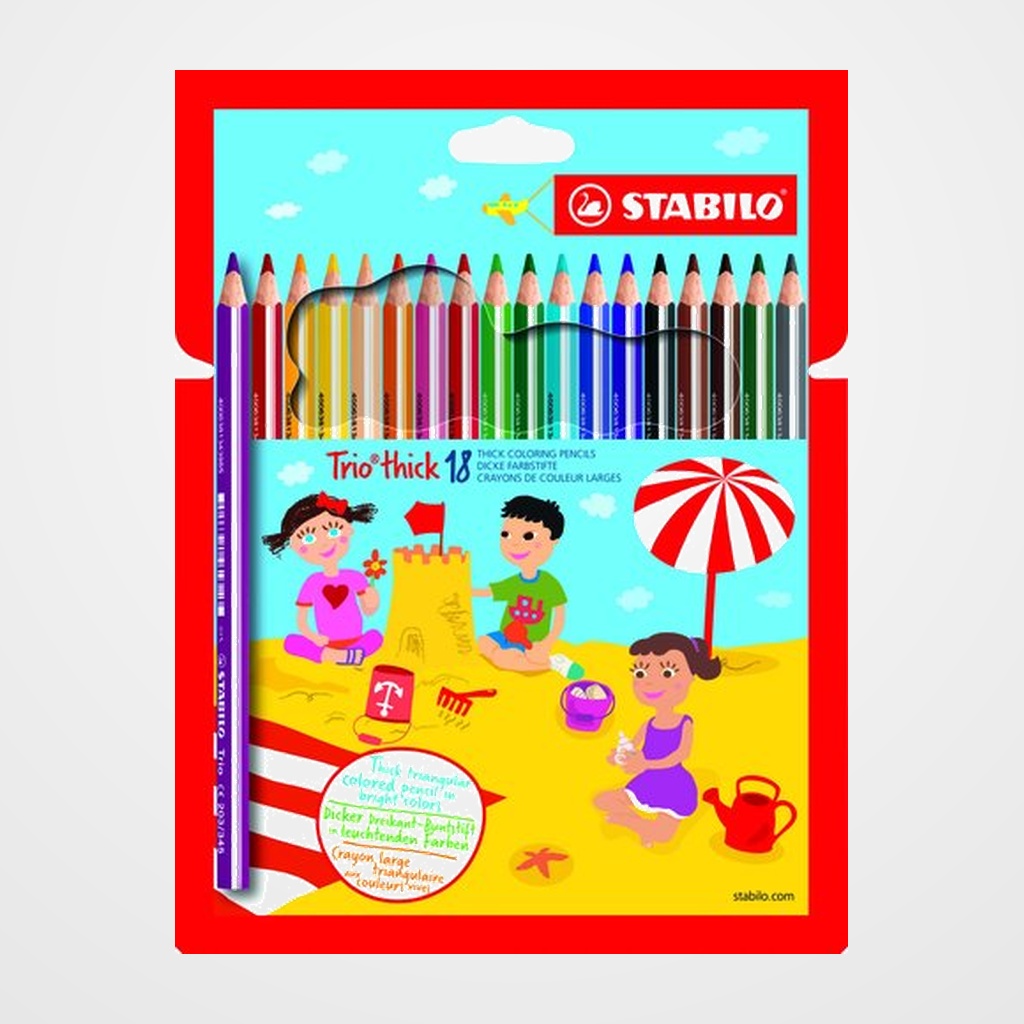 LAPICES de COLORES STABILO TRIO estuche de PLASTICO de 18