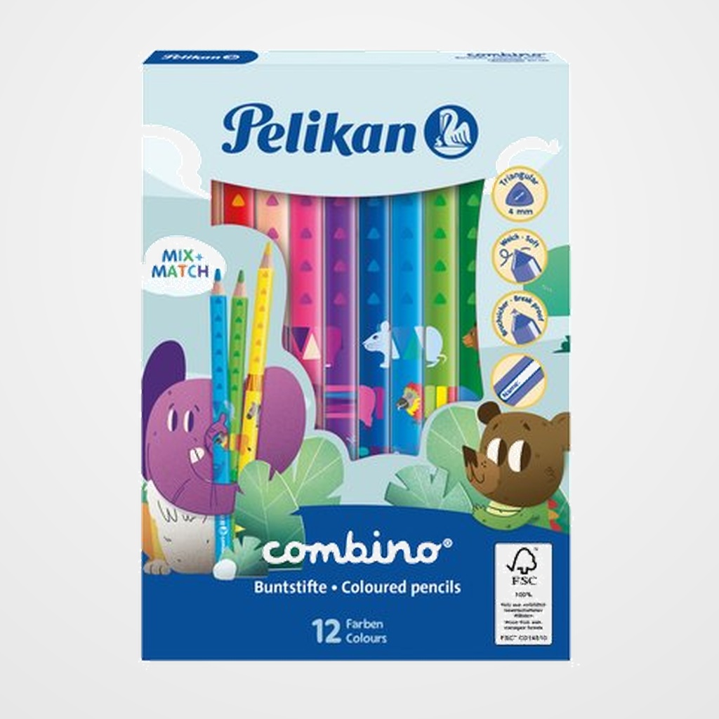 LAPICES de COLORES PELIKAN COMBINO TRIANGULAR GRUESO estuche de 12 (811194)