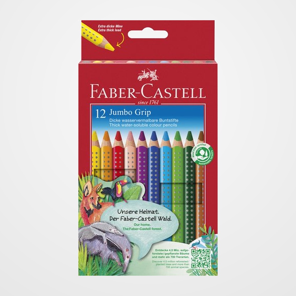 LAPICES ACUARELABLES FABER-CASTELL JUMBO GRIP estuche de 12