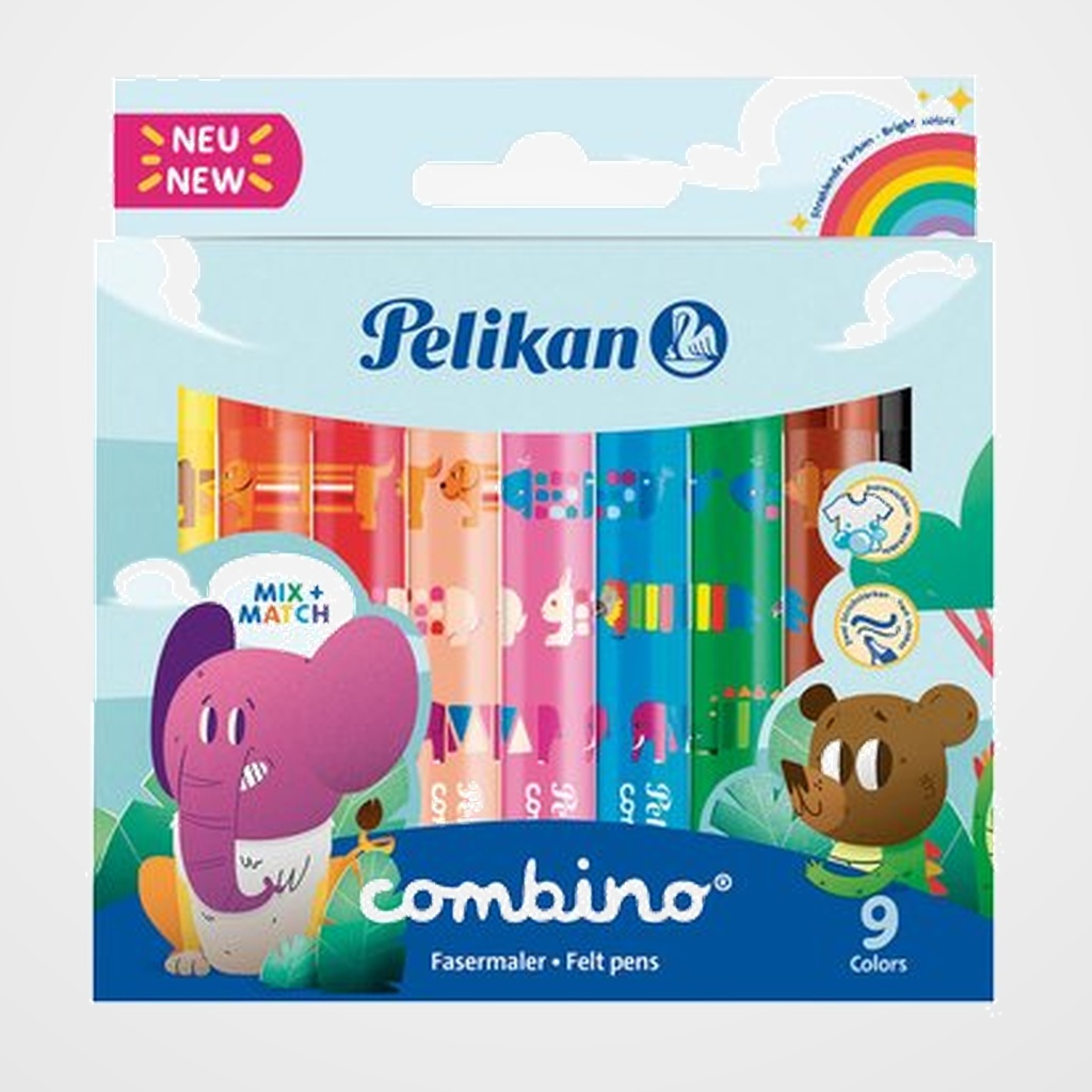 ROTULADOR FIBRA PELIKAN JUMBO COMBINO (DOS ANCHOS DE TRAZO) ESTUCHE de 9