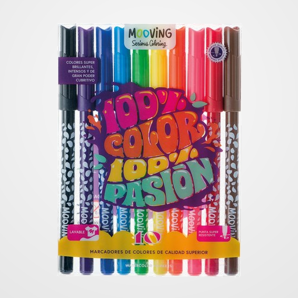 ROTULADOR FIBRA MOOVING COLORES BRILLANTES ESTUCHE de 10