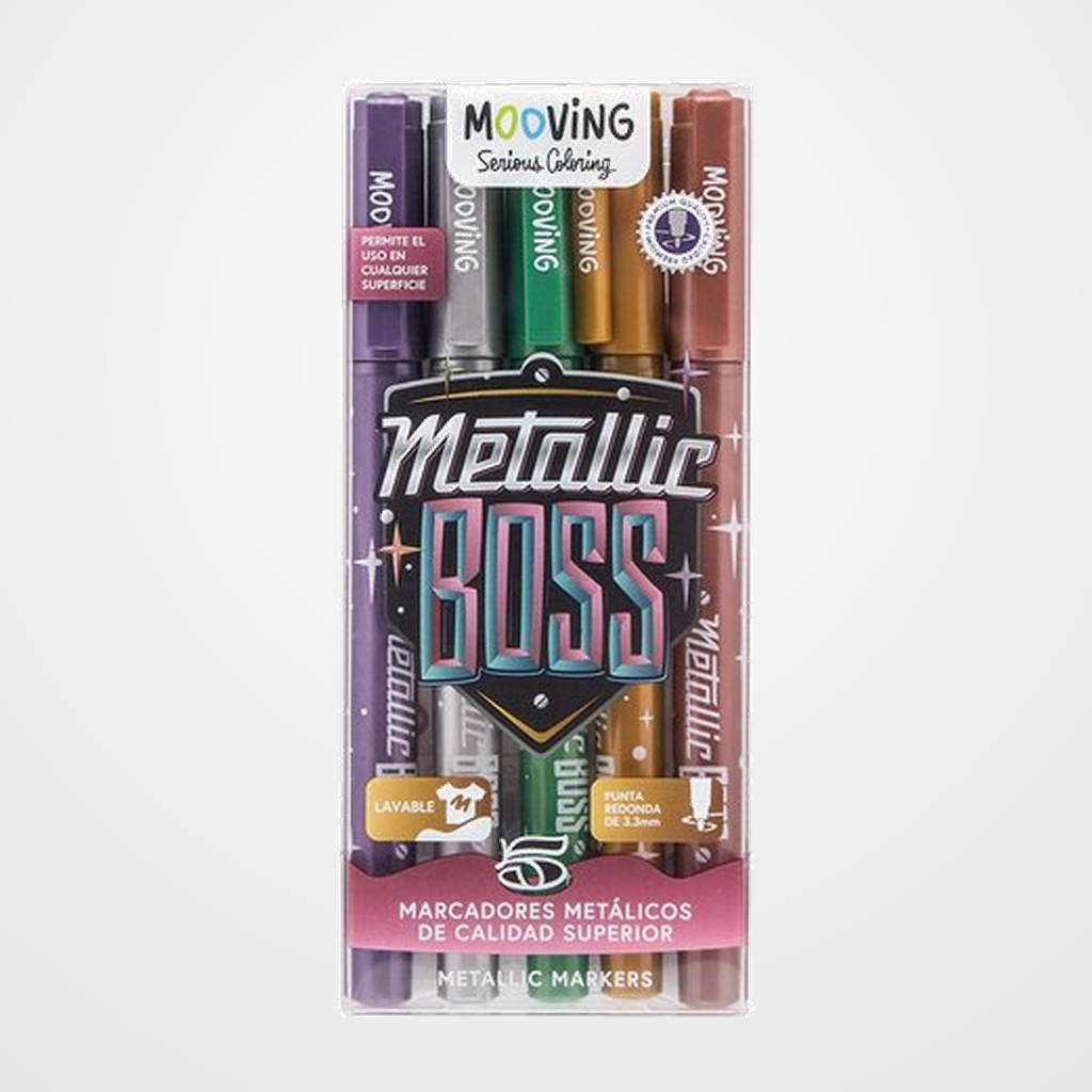 ROTULADOR FIBRA MOOVING COLORES METALICOS ESTUCHE de 5