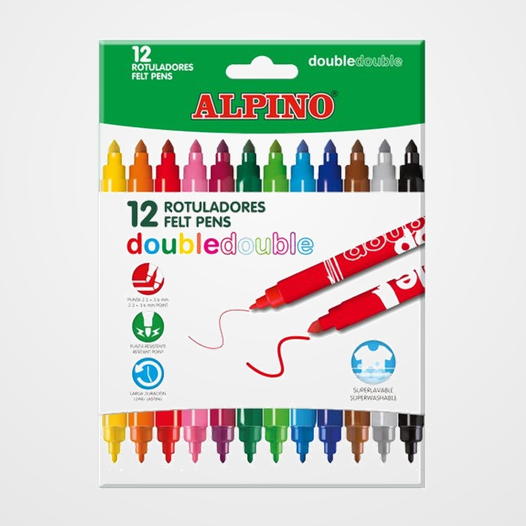ROTULADOR FIBRA ALPINO DOUBLE DOUBLE BOLSA de 12