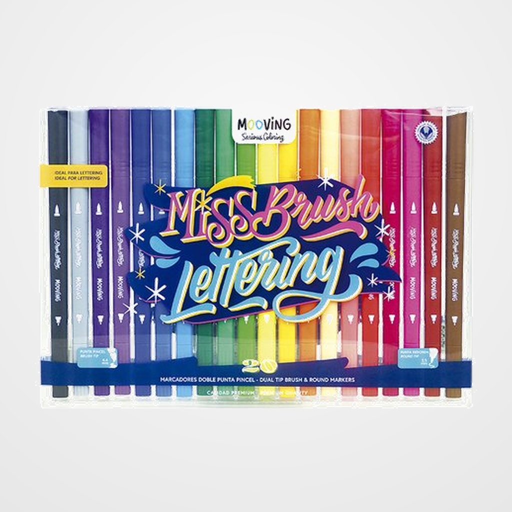 ROTULADOR FIBRA MOOVING DOBLE PUNTA PINCEL ESTUCHE de 20