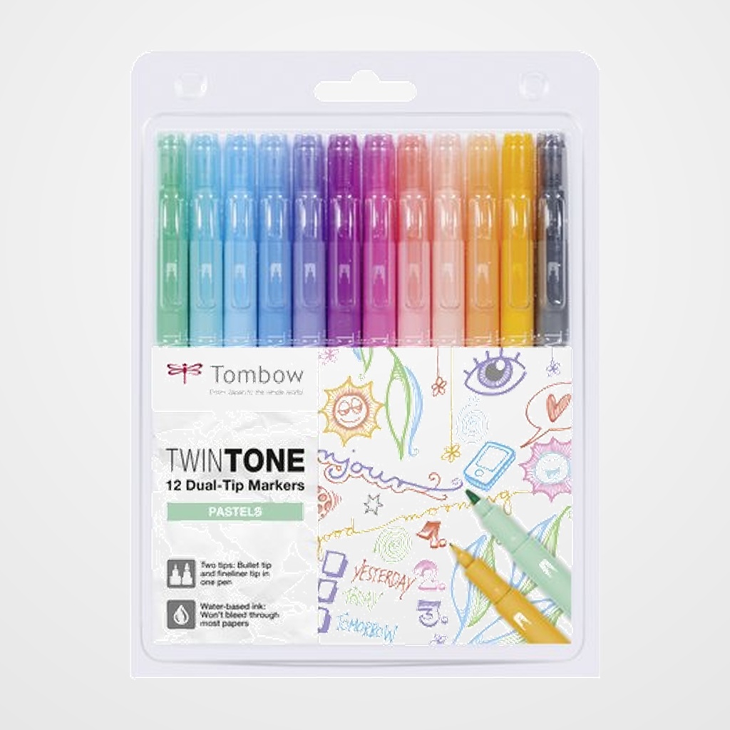 ROTULADOR TOMBOW TWINTONE DOBLE PUNTA COLORES PASTEL ESTUCHE de 12