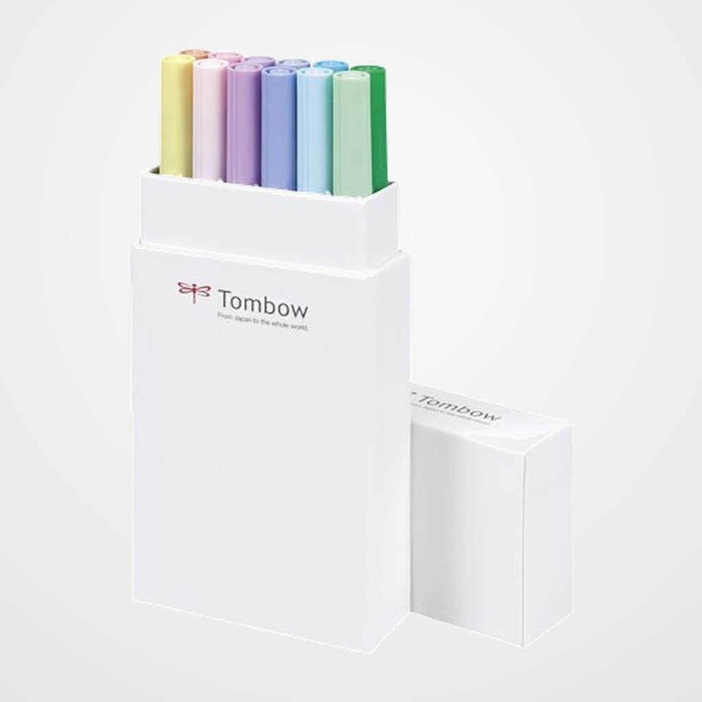 ROTULADOR TOMBOW DOBLE PUNTA PINCEL COLORES PASTEL ESTUCHE de 12