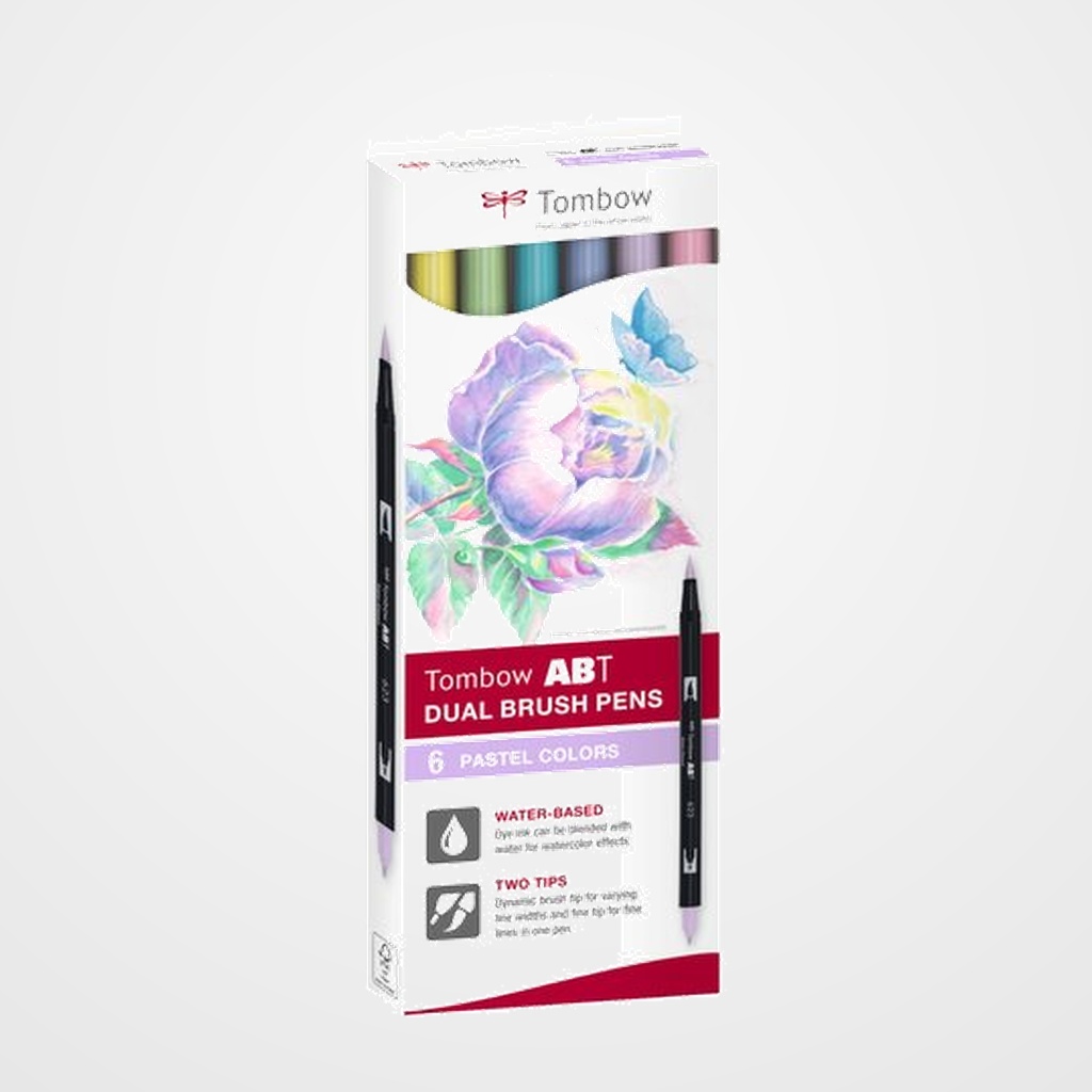 ROTULADOR TOMBOW DOBLE PUNTA PINCEL COLORES PASTEL ESTUCHE de 6