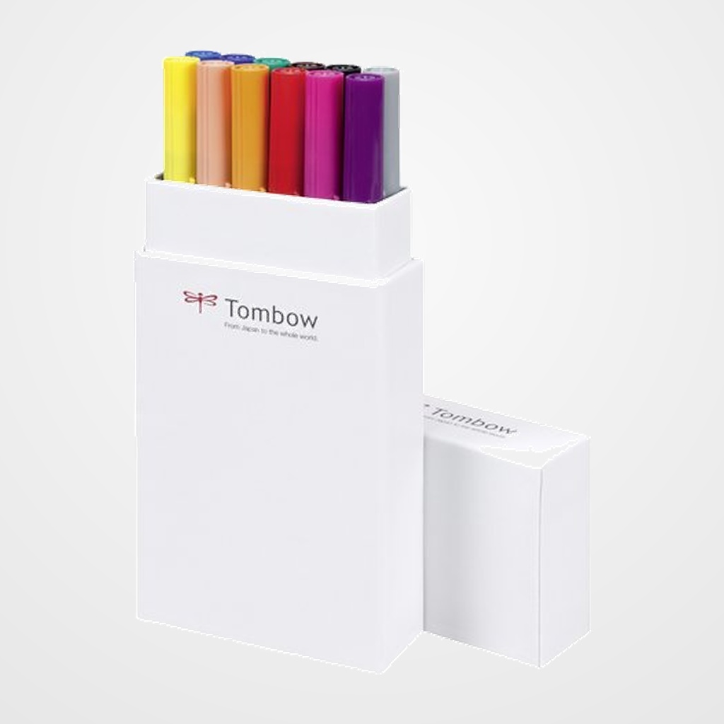 ROTULADOR TOMBOW DOBLE PUNTA PINCEL COLORES PRIMARIOS ESTUCHE de 12