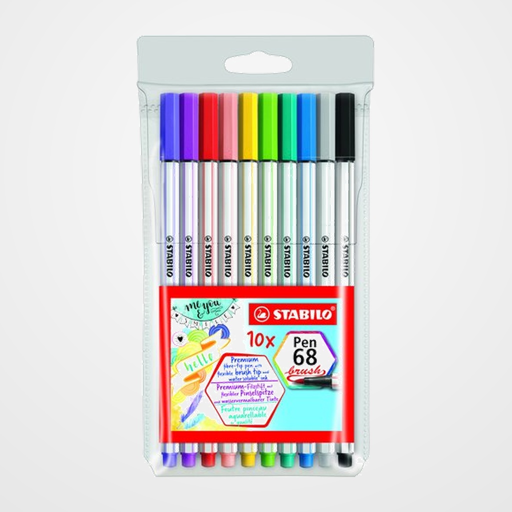 ROTULADOR FIBRA STABILO PEN 68 BRUSH PUNTA PINCEL BLISTER de 10