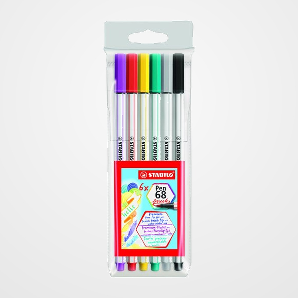 ROTULADOR FIBRA STABILO PEN 68 BRUSH PUNTA PINCEL BLISTER de 6