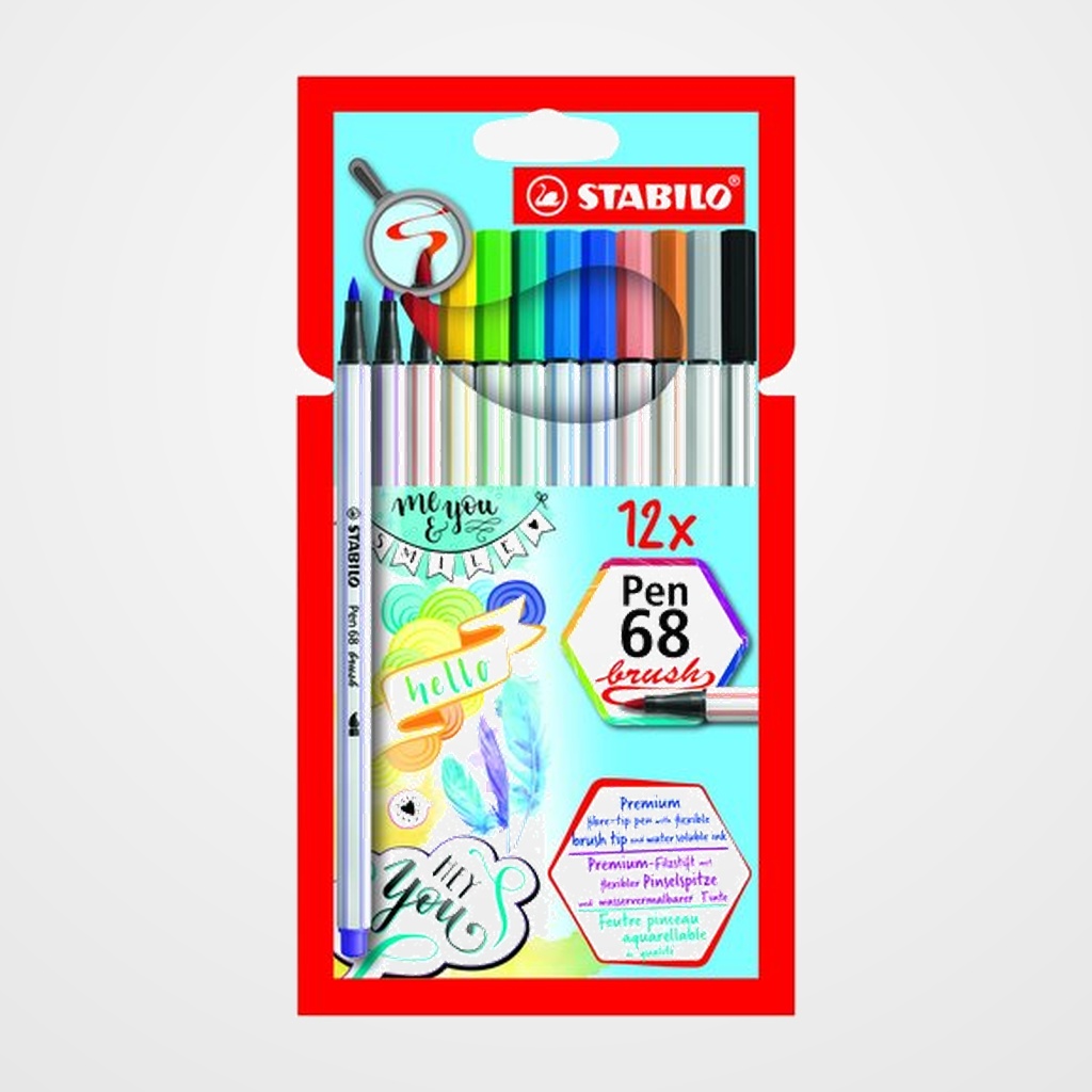 ROTULADOR FIBRA STABILO PEN 68 BRUSH PUNTA PINCEL CAJA CARTON de 12