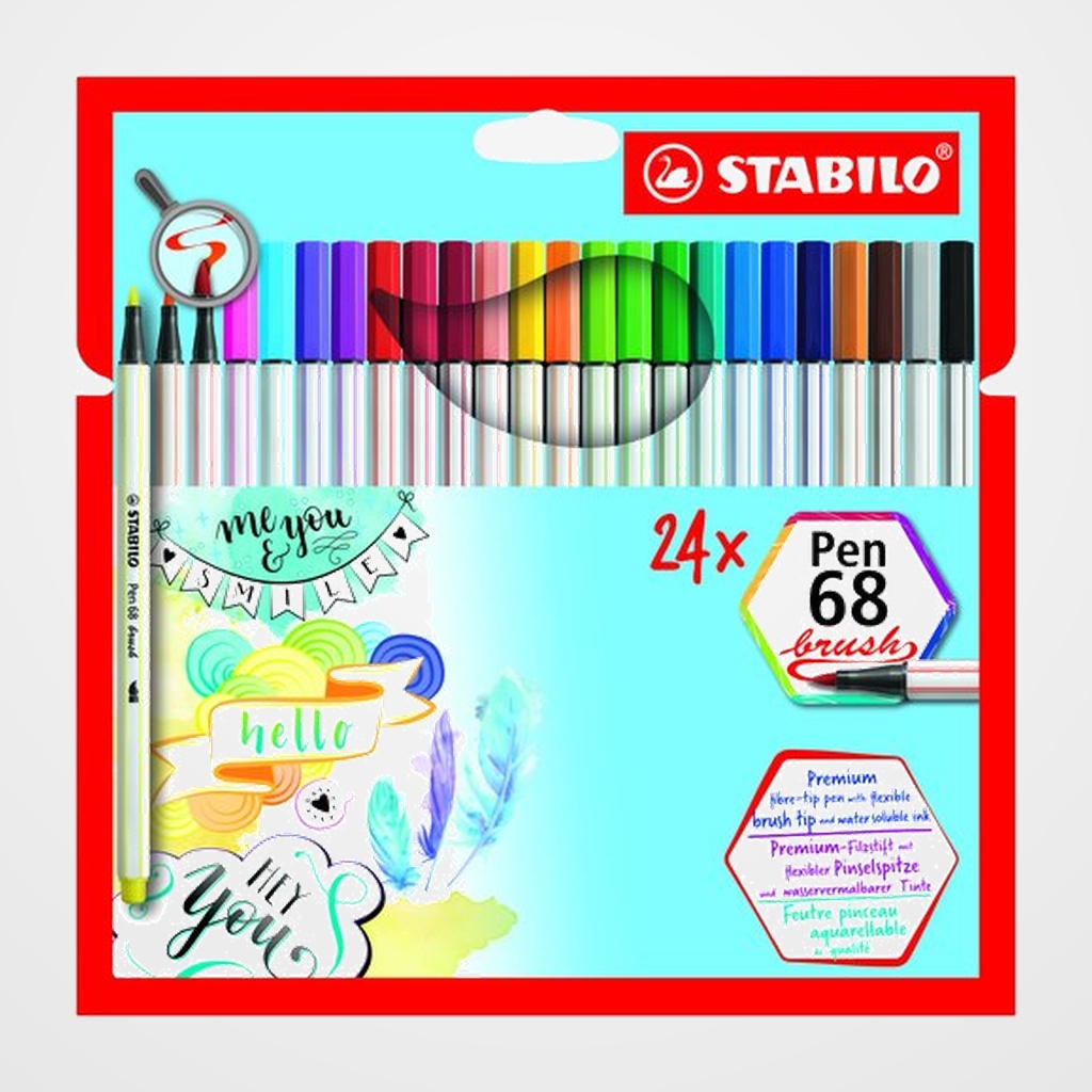 ROTULADOR FIBRA STABILO PEN 68 BRUSH PUNTA PINCEL CAJA CARTON de 24