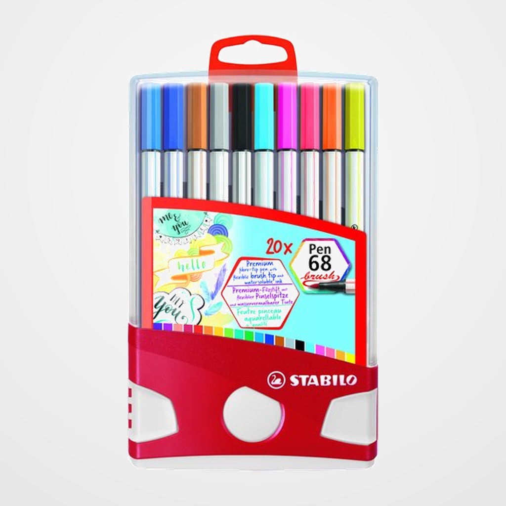 ROTULADOR FIBRA STABILO PEN 68 BRUSH PUNTA PINCEL ESTUCHE COLOR PARADE de 20