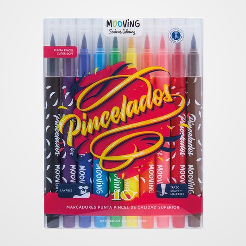 ROTULADOR FIBRA MOOVING PUNTA PINCEL ESTUCHE de 10