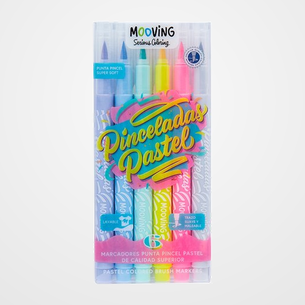 ROTULADOR FIBRA MOOVING PUNTA PINCEL PASTEL ESTUCHE de 6