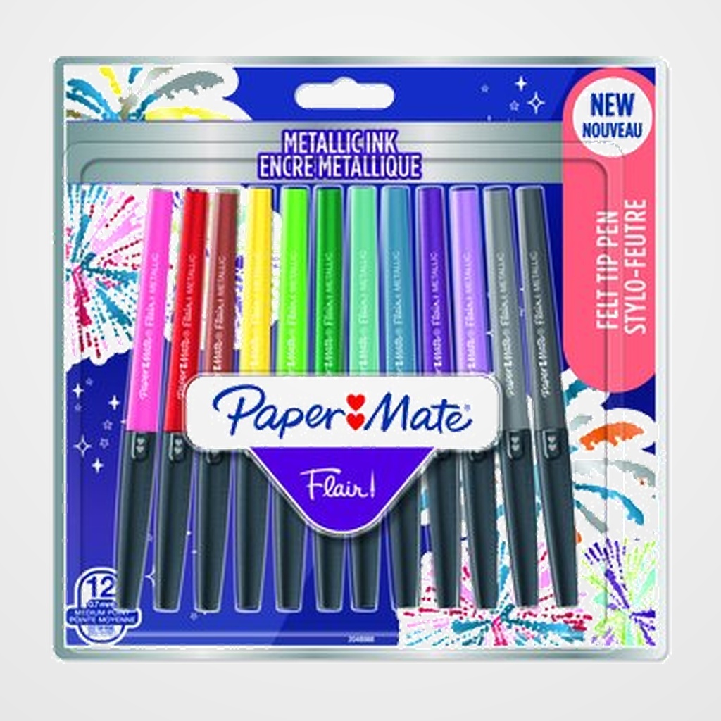 ROTULADOR FIBRA PAPER MATE METALICOS SURTIDO BLISTER de 12