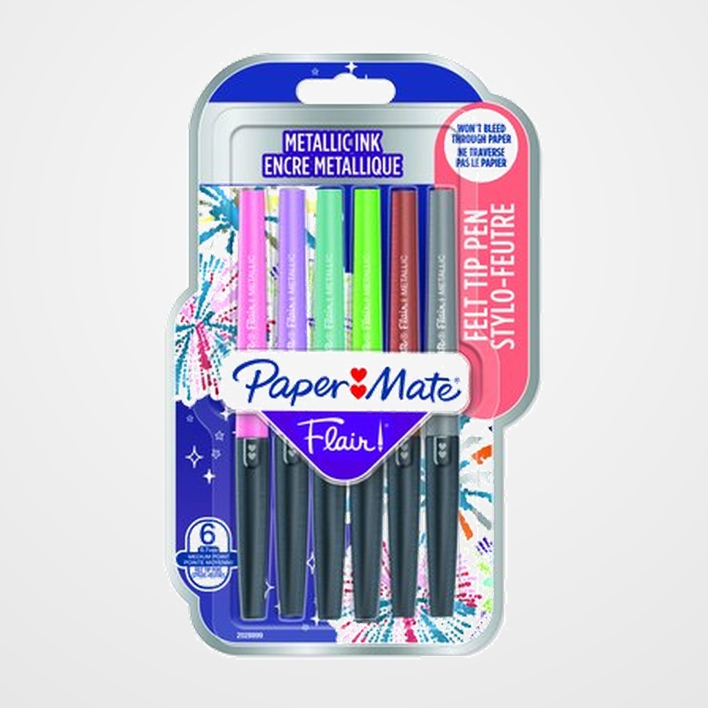 ROTULADOR FIBRA PAPER MATE METALICOS SURTIDO BLISTER de 6