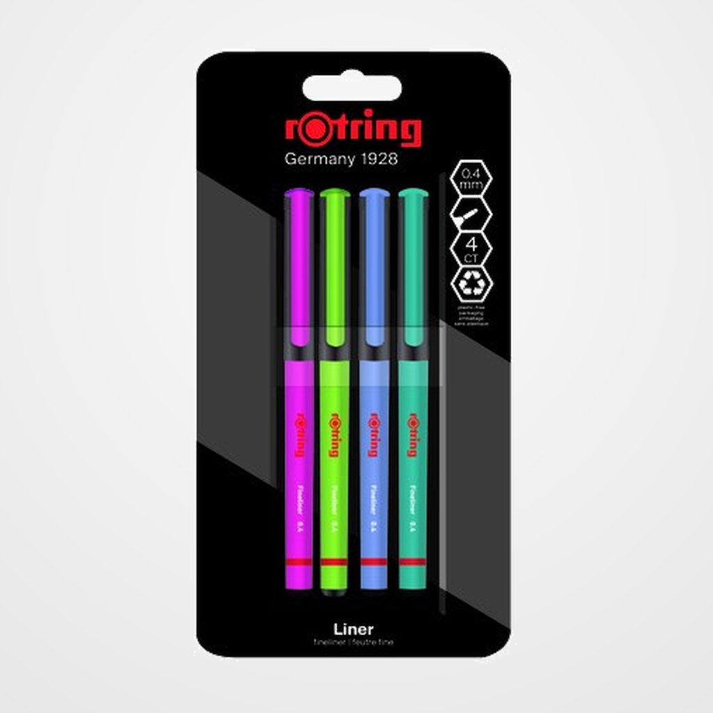 ROTULADOR FIBRA ROTRING FINELINER BLISTER de 4