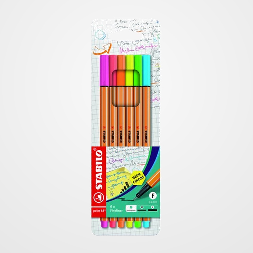 ROTULADOR FIBRA STABILO POINT 88 NEON ESTUCHE de  6