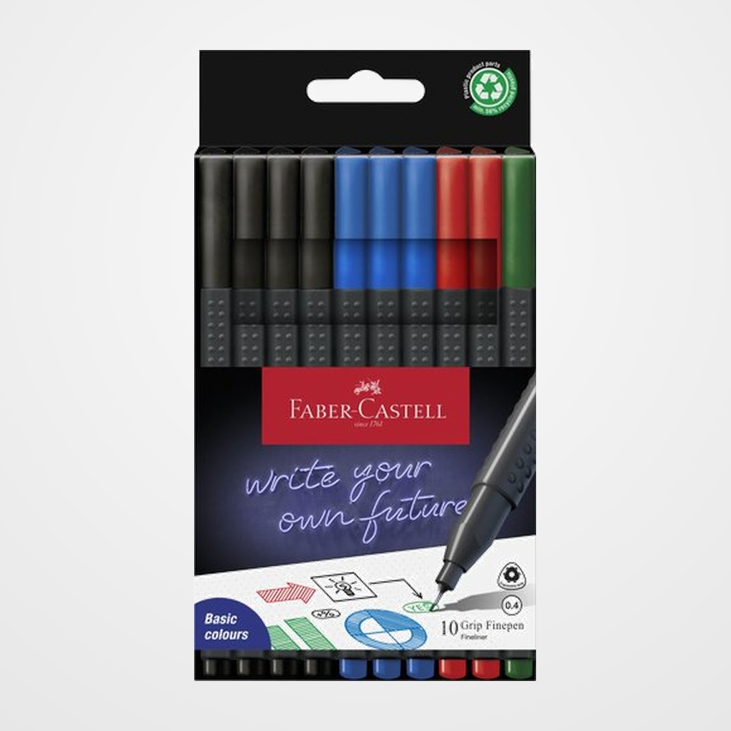 ROTULADOR FIBRA FABER-CASTELL GRIP FINEPEN 1516 ESTUCHE de 10 (4 col.)