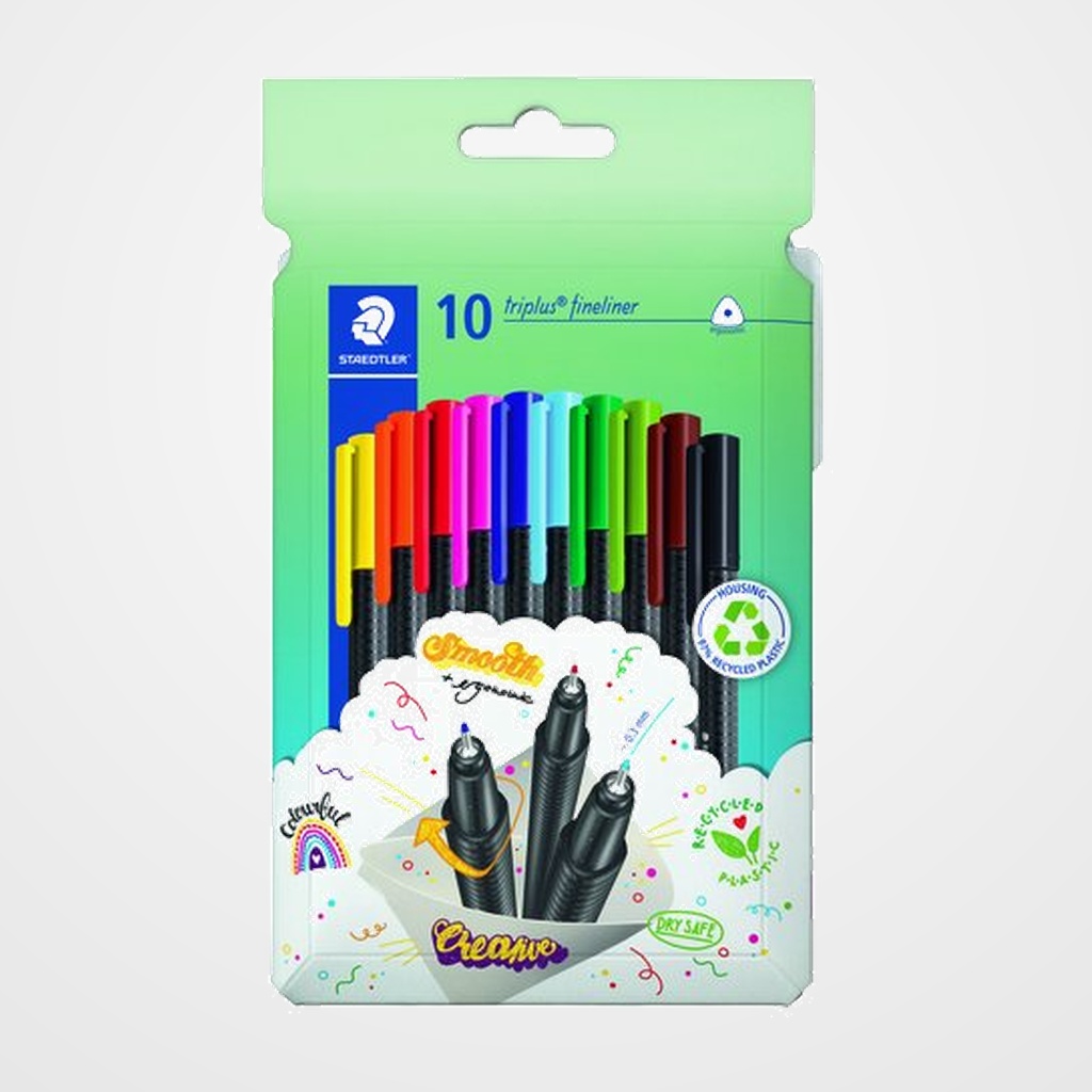 ROTULADOR FIBRA STAEDTLER  334 TRIPLUS FINELINER CAJA de 10