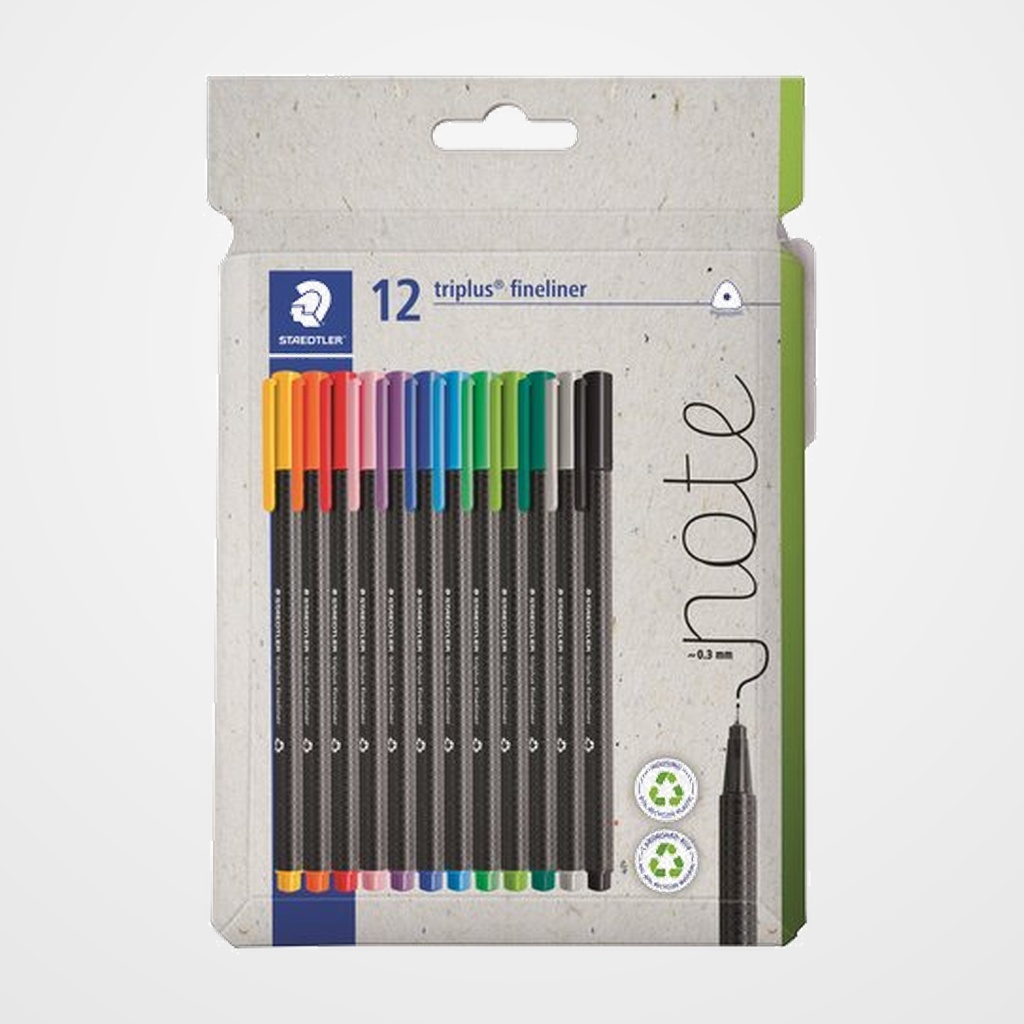 ROTULADOR FIBRA STAEDTLER  334 TRIPLUS FINELINER CAJA de 12