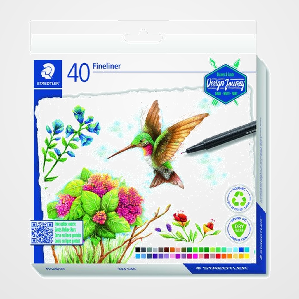 ROTULADOR FIBRA STAEDTLER  334 TRIPLUS FINELINER CAJA de 40