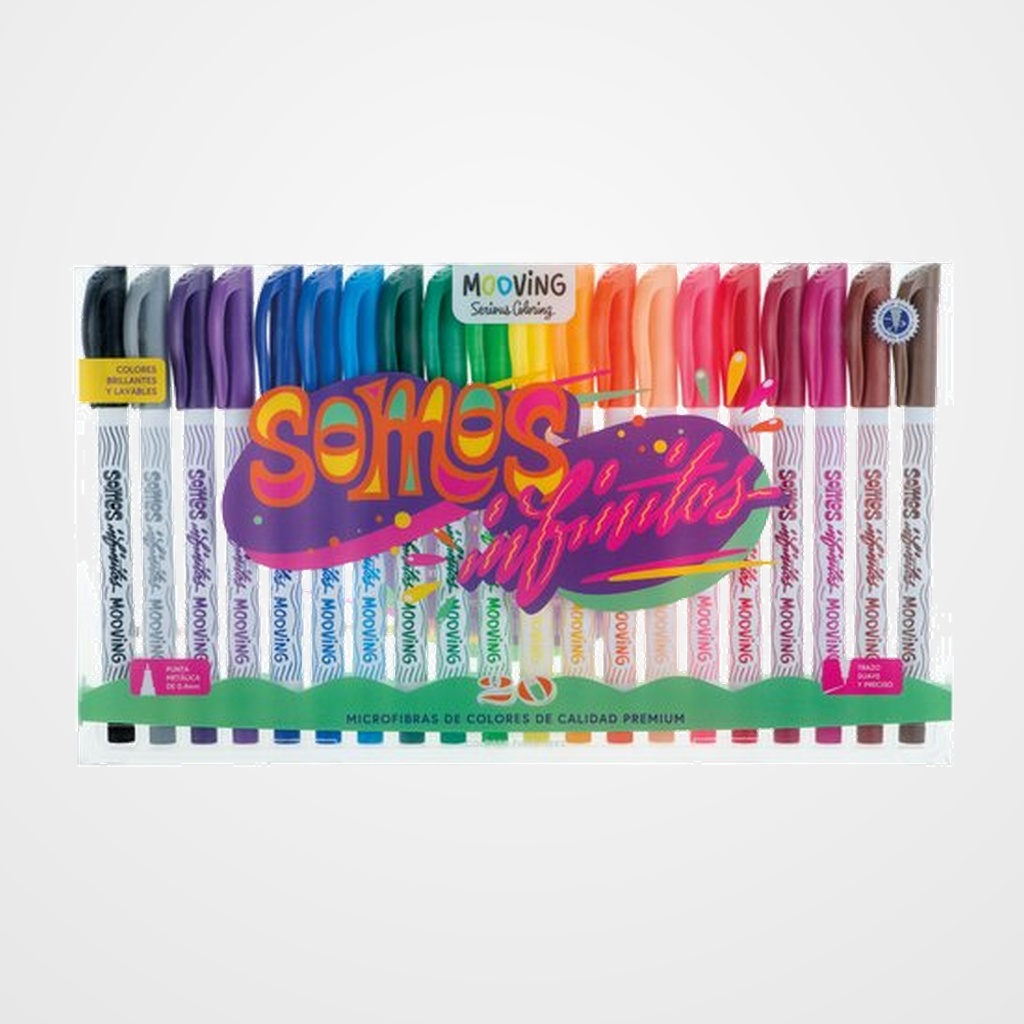 ROTULADOR FIBRA MOOVING FINELINER COLORES BRILLANTES ESTUCHE de 20