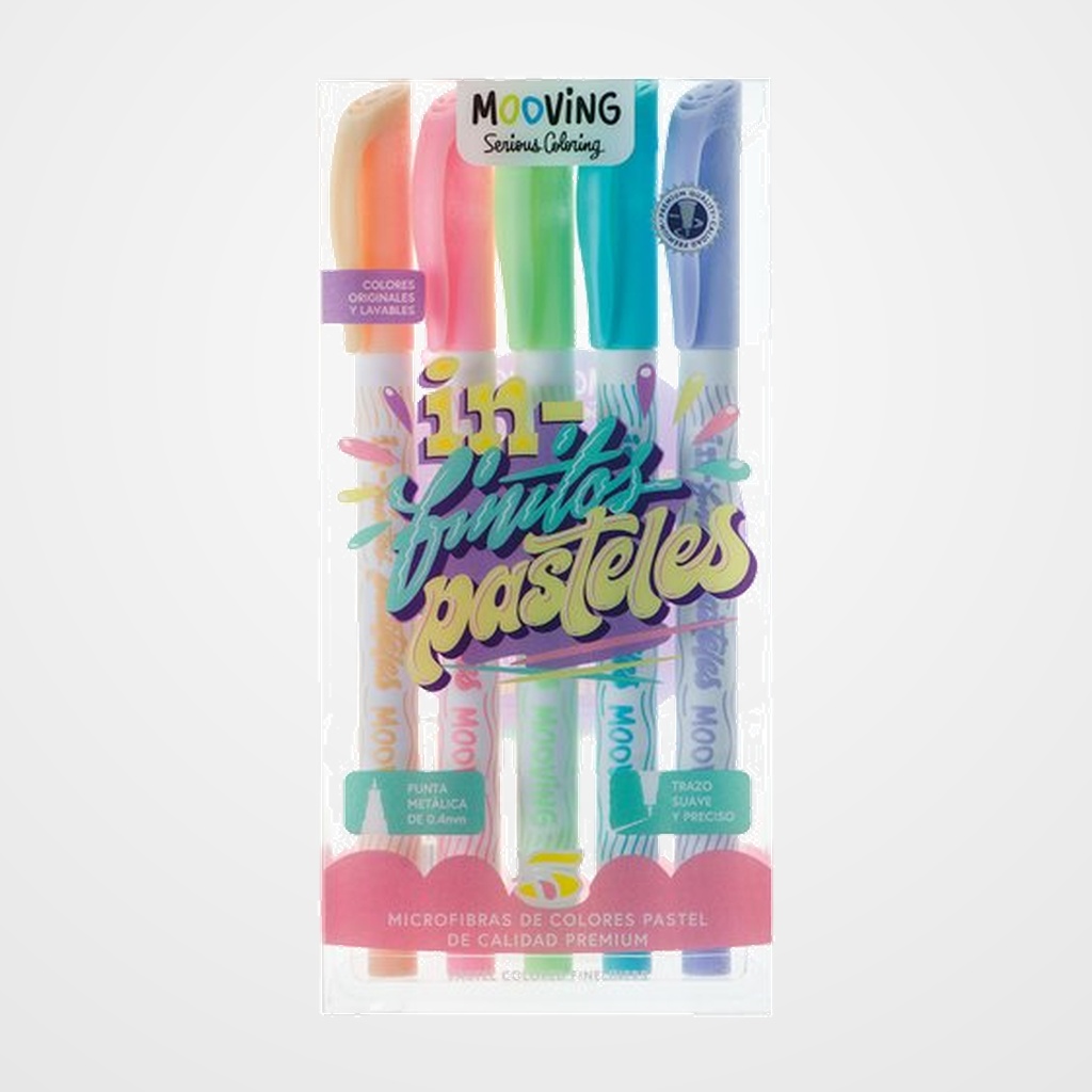 ROTULADOR FIBRA MOOVING FINELINER COLORES PASTEL ESTUCHE de 5