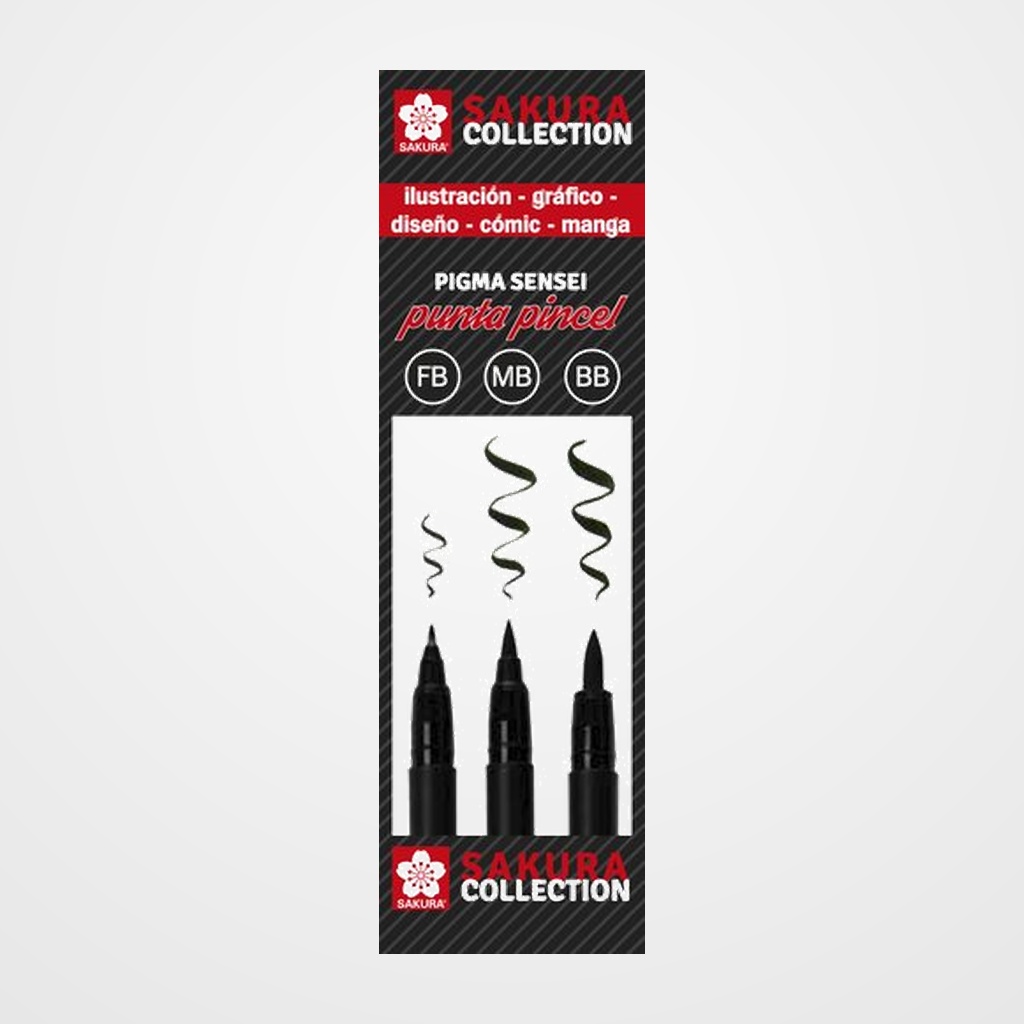 ROTULADOR FIBRA SAKURA PIGMA BRUSHPEN especial MANGA e ILUSTRACION (FB,MB,BB) ESTUCHE de 3
