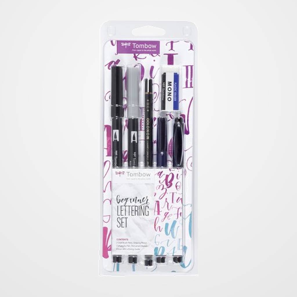 SET LETTERING TOMBOW BEGINNER 2 ROT. ABT DUAL BRUSH + 1 LAPIZ GRAFITO + 1 ROT. CALIGRAFIA + 1 ROT. PERMANENTE DOBLE PUNTA + 1 GOMA + MANUAL INSTRUCCIONES B/6