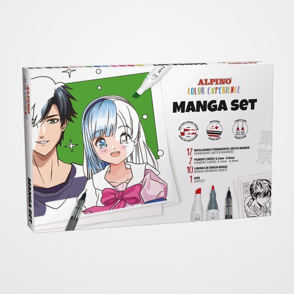 ROTULADOR FIBRA ALPINO COLOR EXPERIENCE SET MANGA (12x rotuladores, 2x pigment liners, 10x lamina dibujo, 1x guia)