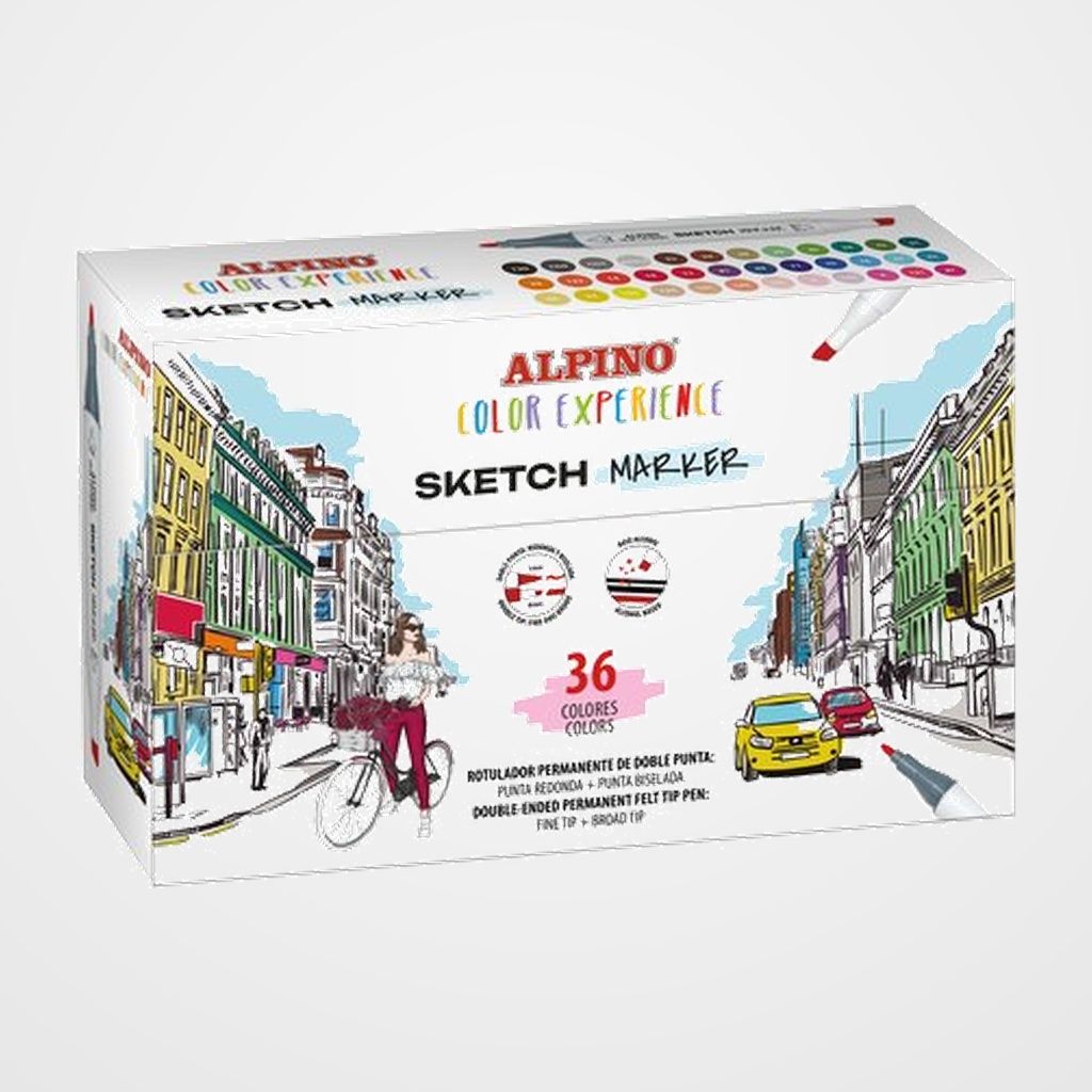 ROTULADOR FIBRA ALPINO COLOR EXPERIENCE SKETCH MARKERS DOBLE PUNTA CAJA de 36