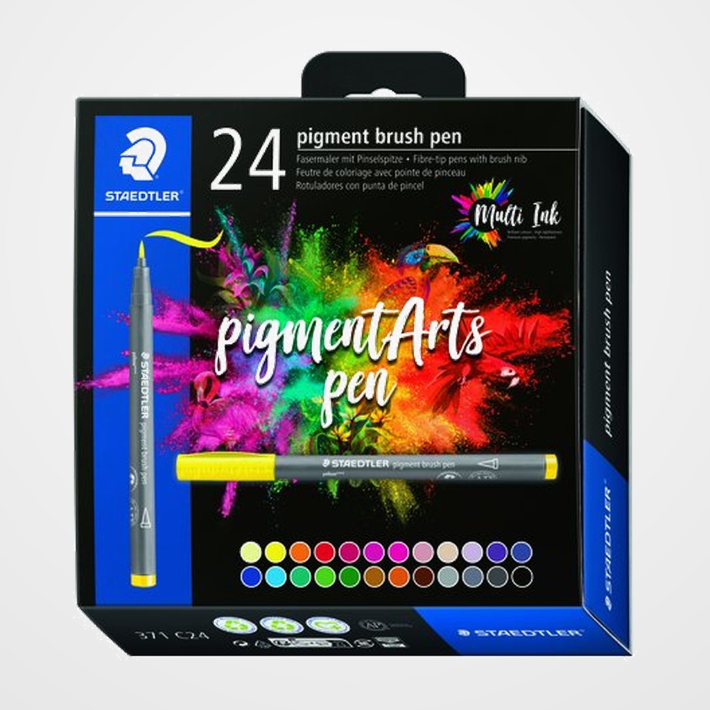 ROTULADOR FIBRA STAEDTLER PIGMENT ARTS PEN PUNTA PINCEL ESTUCHE de 24