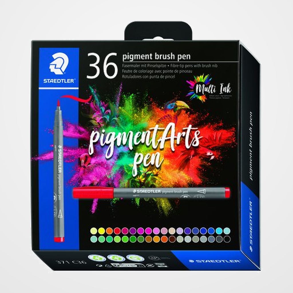 ROTULADOR FIBRA STAEDTLER PIGMENT ARTS PEN PUNTA PINCEL ESTUCHE de 36