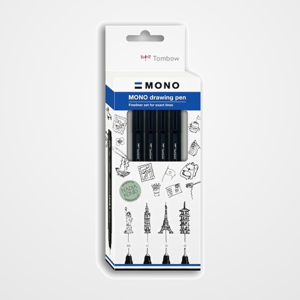 ROTULADOR CALIBRADO TOMBOW MONO DRAWING PEN PUNTA FINA NEGRO PACK DE 4 (005, 01, 03, 05)