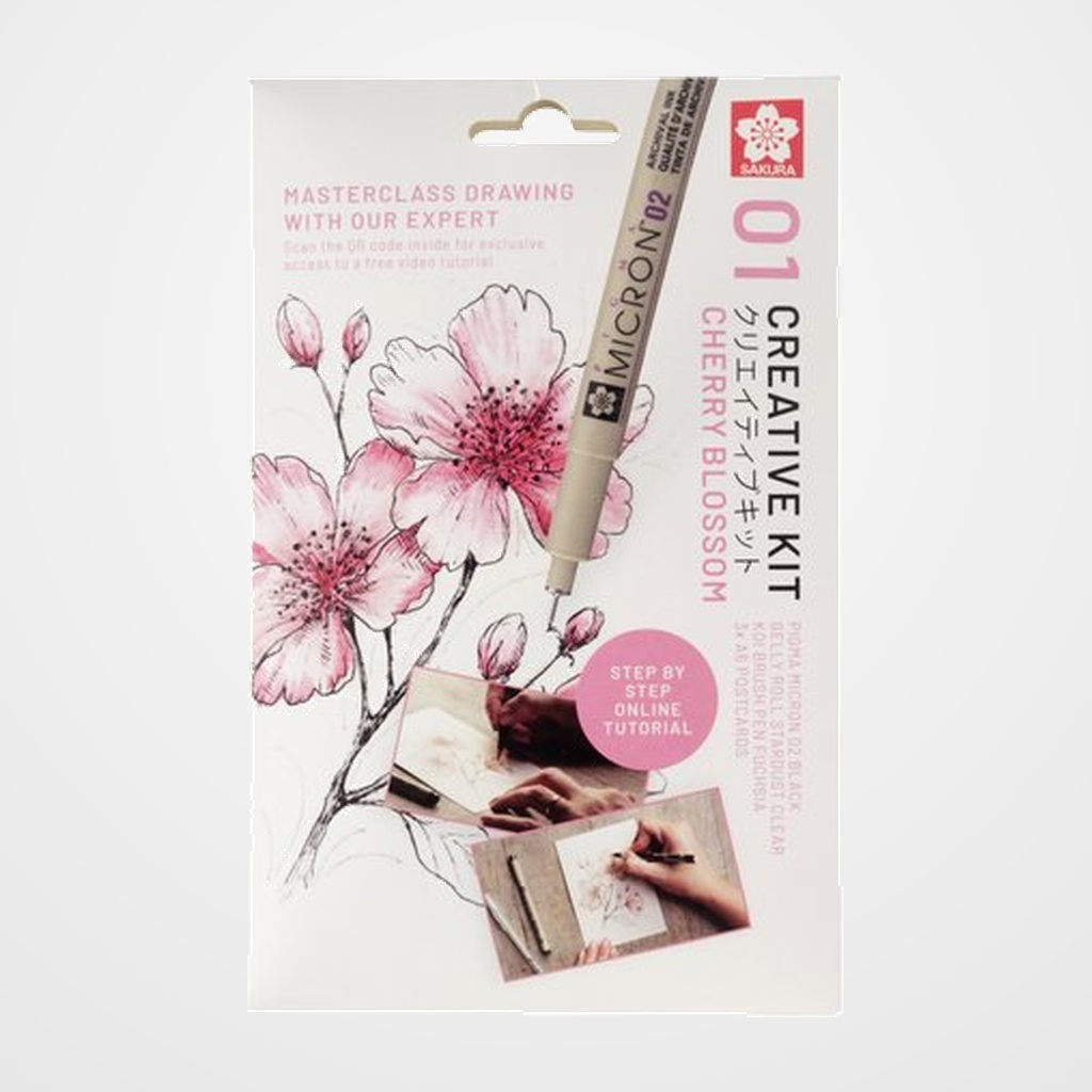 SET CREATIVO SAKURA ART KIT FLOR DE CEREZO (Pigma Micron 05 negro + Gelly Roll + Koi coloring + 3 postales A6 con video tutorial)