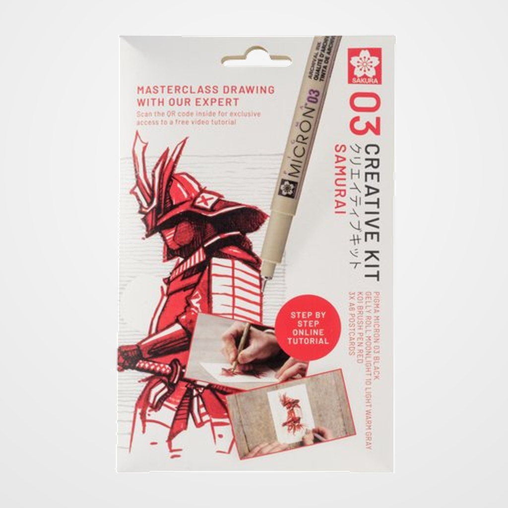 SET CREATIVO SAKURA ART KIT SAMURAI (Pigma Micron 05 negro + Gelly Roll + Koi coloring + 3 postales A6 con video tutorial)
