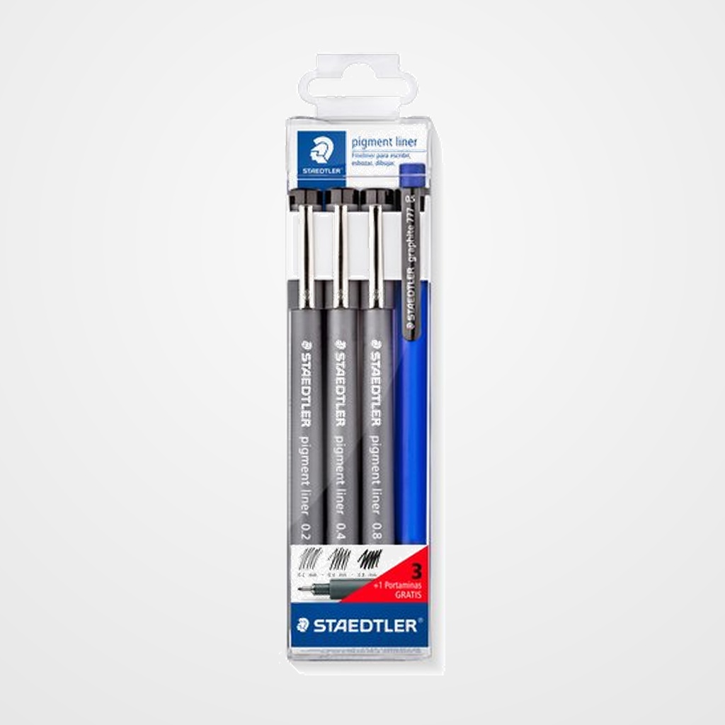ROTULADOR CALIBRADO STAEDTLER 308 PIGMENT LINER BOLSA de 3 (0,2 - 0,4 - 0,8 mm)