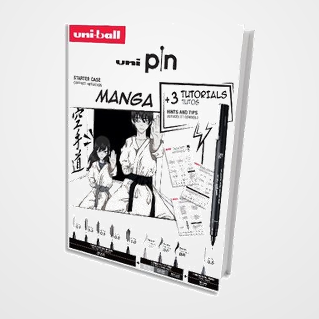 ROTULADOR CALIBRADO UNI-BALL PIN SET 8P MANGA STARTER KIT CAJA DE 8  (0.1, 0.3, 0.5, 0.8, 1.0 Brush gris claro, gris oscuro y negro) + portaminas